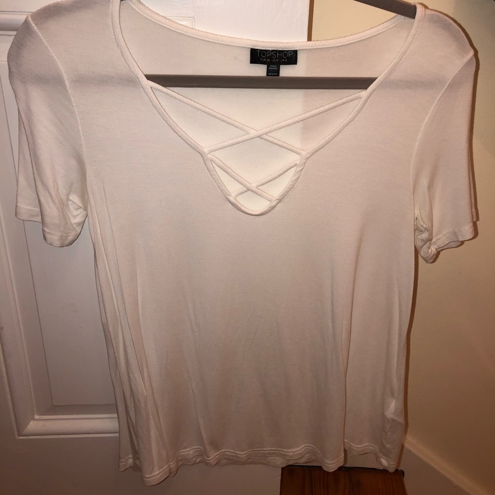 Topshop white criss-cross shirt